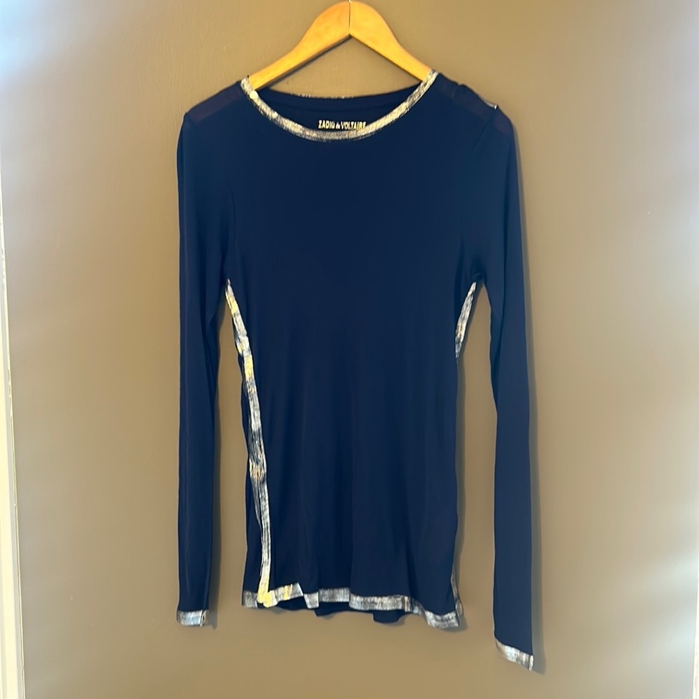 Zadig And Voltaire Navy And Silver Willy Foil Tee.